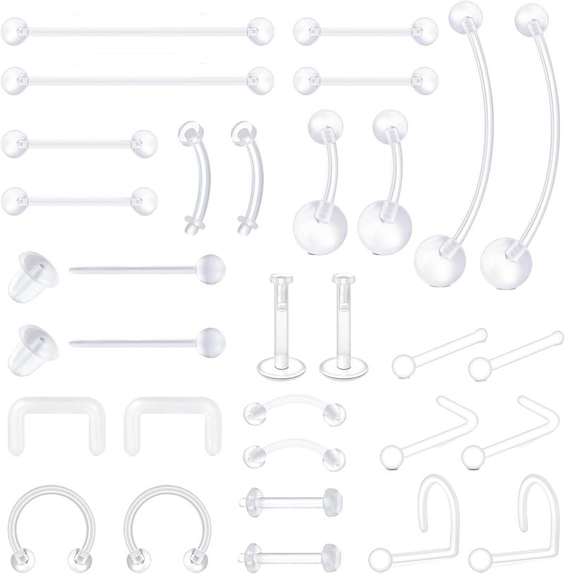 AVYRING Clear Piercing Jewelry Plastic Nose Rings for Surgery Septum Retainer Nose Studs lip Tongue Ear Clear Nose Rings for Work Nipple Rings Horseshoe Cartilage Rook Daith Earrings Plastic Industrial Piercing Retainers - Image 1